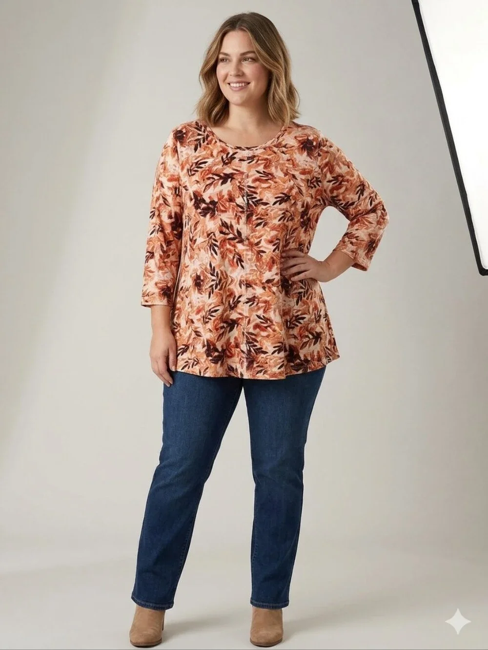 Westbound 3/4 Sleeve Tunic Top With An Autumn Print NWT - Picture 1 of 3